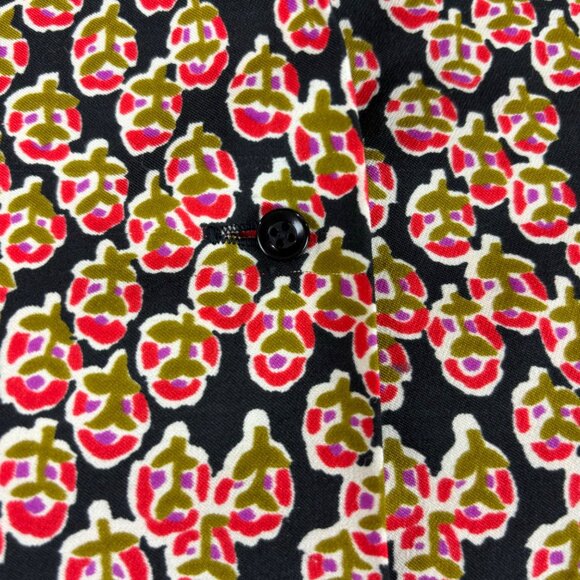 Vintage 70s Printed Blouse Women's Medium Pink Black Border Print Top - Picture 9 of 10